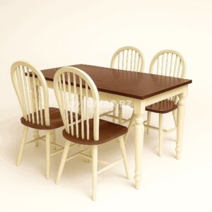 Set Meja Makan Kayu Jati - Model Windor Classic Ivory